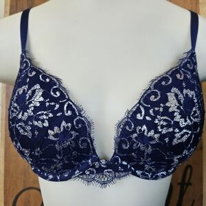 Dream Angels Silver Navy Blue Push-Up Underwire Bra